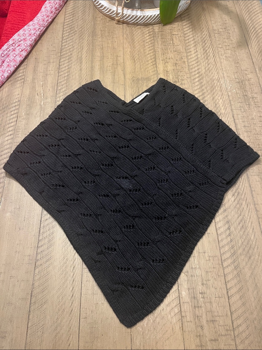 LOFT Black Knit V‑Neck Poncho